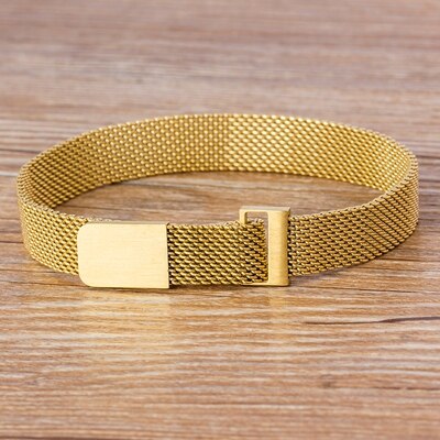 Classic Stainless Steel Magnetic Mesh Strap Bracelets Watch Strap 7 Colors Choice For Men and Women Lovers Bangle Jewelry: Gold