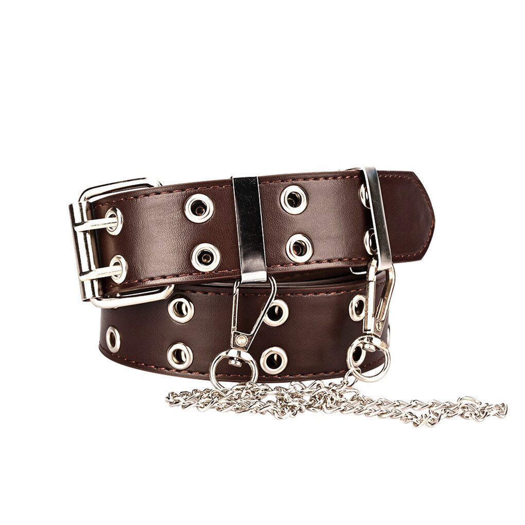 Women Punk Chain Belt Adjustable Double Row Hole Eyelet Waistband with Eyelet Chain Decorative Belts: 12
