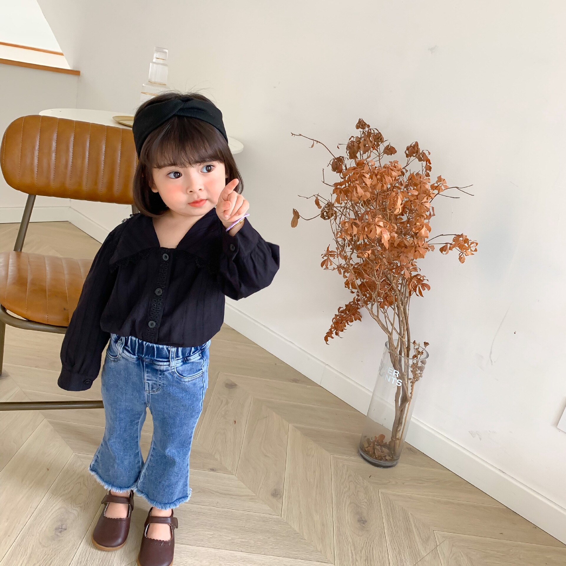 Meisjes Herfst Kant Kraag Shirt Baby Meisje Lange Mouwen Blouses Peuter Kids Effen Kleur All-Match katoen Mode Tops