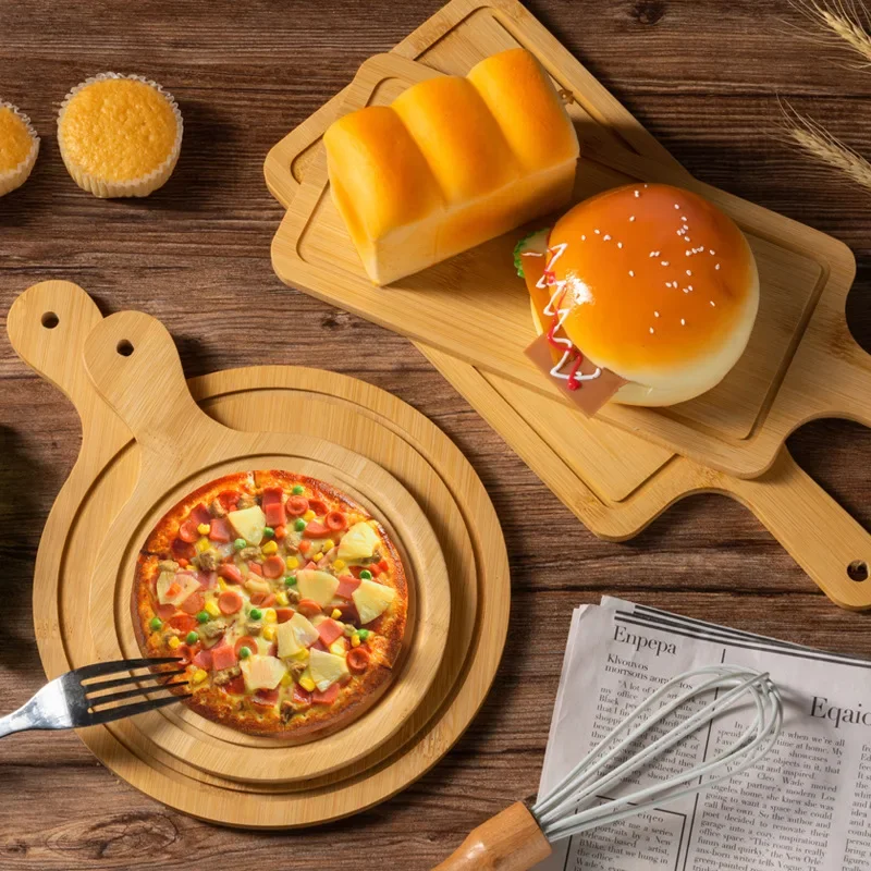 1pc træ pizzaborde serveringsbræt skærebræt med håndtag brød dej tallerken bøf snack bakke køkkenredskaber tilbehør