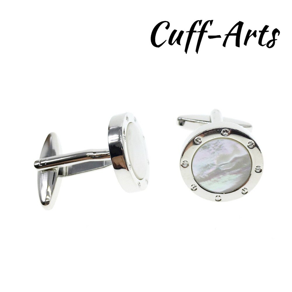 Manchetknopen met ronde schelpen, feestmanchetknopen, frans herenoverhemd, manchetknopen met verzilverde schelpen, vaderdag