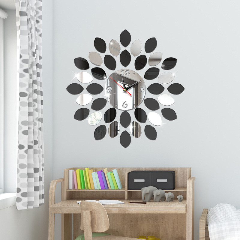 Horloge murale citron de | Cadre d'horloge murale, Surface miroir, autocollants muraux pour chambre à coucher, décoration murale bricolage 3D détachable, Art