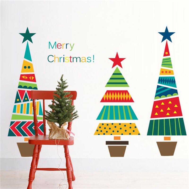 Merry Christmas Tree Star Wall Stickers Home Decals Living Room Decorations DIY PVC Festival Window