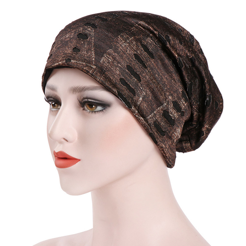 Kvinder indien hat afslappet blød behagelig muslimsk flæskekræft kemo hat beanie tørklæde turban hoved wrap kasket casquette femme #n: Brun