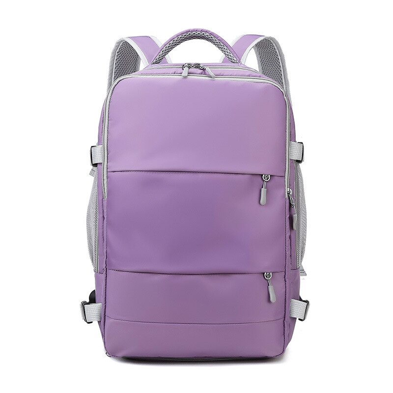 Mochila de viaje rosa para mujer, bolsa repelente al agua, antirrobo, , informal, con correa de equipaje y puerto de carga USB: purple