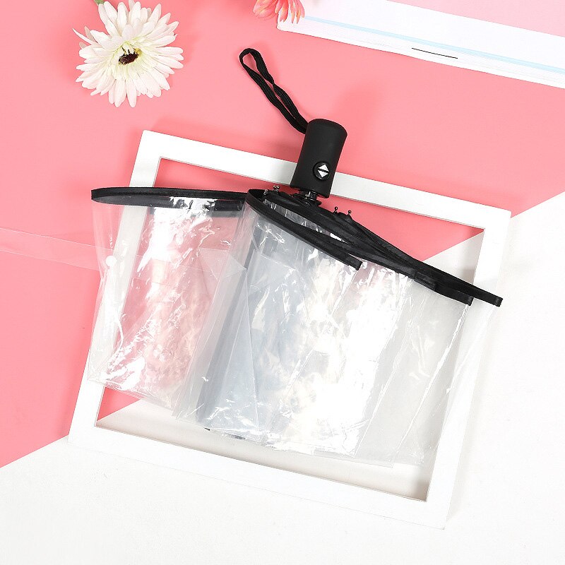 Creativo Ombrello Trasparente Ombrello Automatico Tre Donne Pieghevoli Ombrelli Compatto Pieghevole Antivento Stile Chiaro ombrello: 04