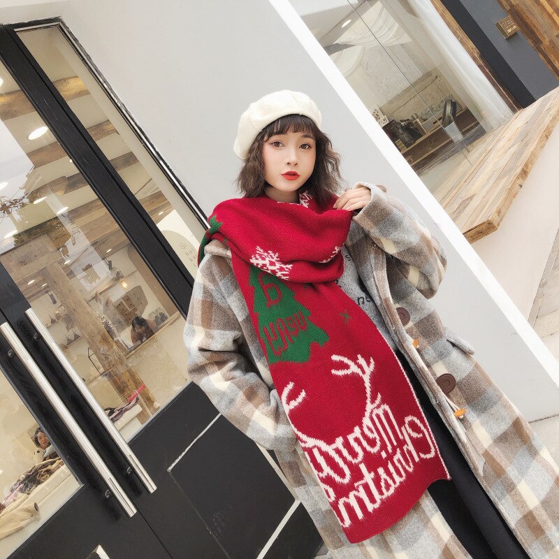 Johnature hiver noël écharpe dessin animé imprimer femmes laine Jacquard 14 couleurs noël femmes écharpes