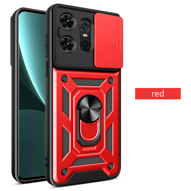 Pansercover til motorola moto edge 50 pro fusion ultra edge 40 neo med linsebeskyttelse og magnetisk ringholder.: Lærred / Rød