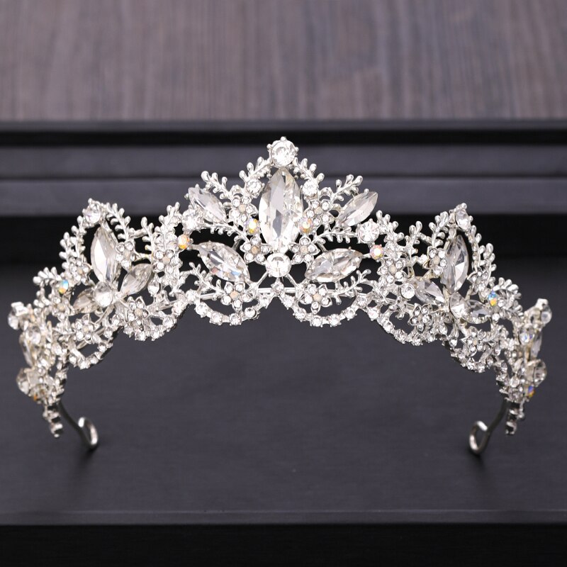 Trendy Bridal Hair Accessories Silver Color Crown Headdress Baroque Rhinestone Crystal Wedding Tiara Hair Jewellery Accessories