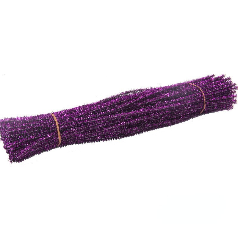 100pcs 30cm 12'' Pipe Cleaners Sparkle Christmas Chenille Craft Stems Plush Wired Sticks Xmas DIY Supplies Gold Silver Red Green: purple