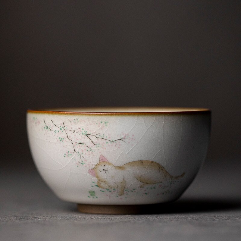 Grote Ru Kiln Theekopje Reizen Persoonlijke Meditatie Cup Handgemaakte Keramische Thee Kom Pu&#39;er Master Cup Huishouden Thee Set Accessoires: D2 - 7.8X4CM 110ML