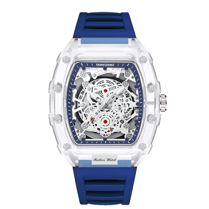 Reloj de pulsera de cuarzo para hombre, tendencia masculina, reloj automático resistente al agua para hombre, relojes de lujo transparentes luminosos: BLANCO