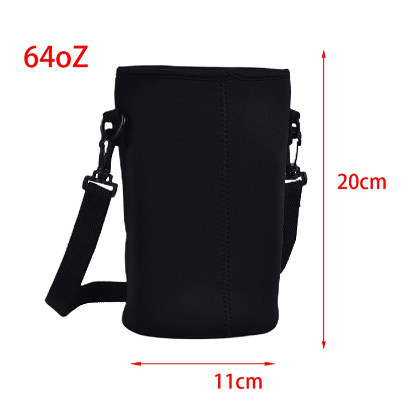 Neoprene Water Pouch Holder Shoulder Strap Black Bottle Carrier Insulat Bag 18/36/64oZ Water Bottle Carrier Insulated Cover Bag: 64oZ