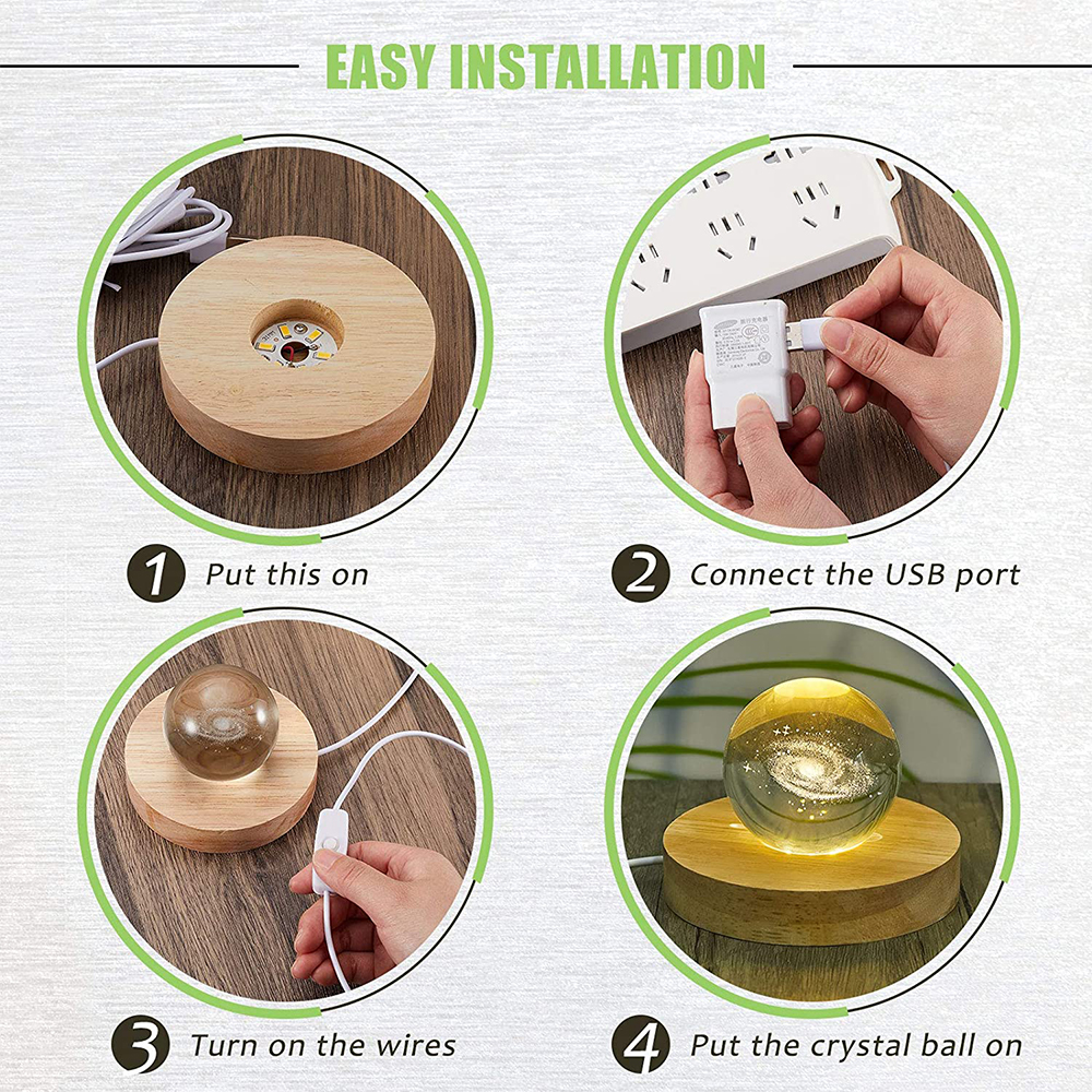 Luce notturna a portato ricaricabile base luminosa in legno Espositore rotante con telecomando per decorazioni per la casa in resina di cristallo e vetro