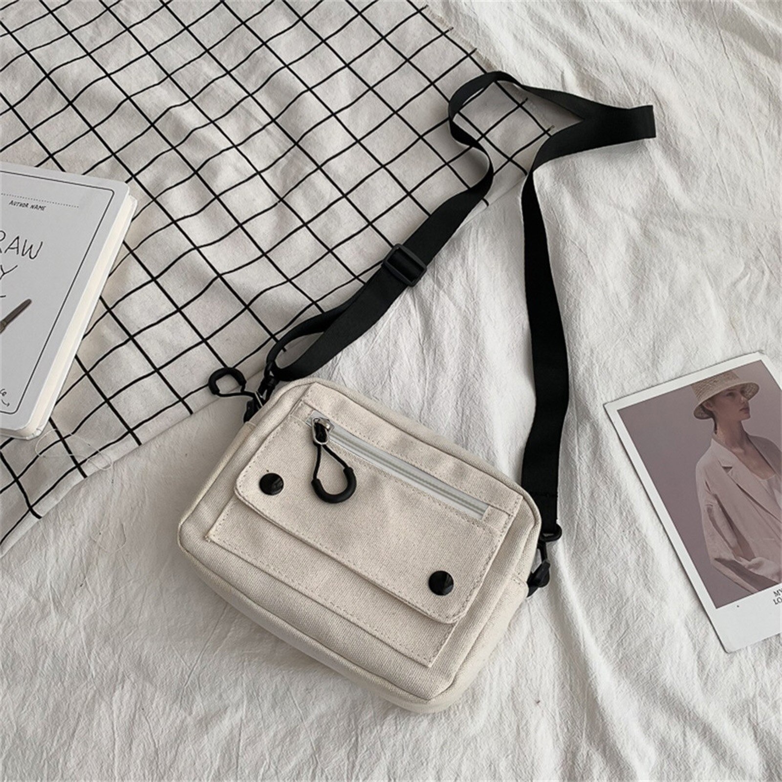 Nieuwkomers Vrouwen Pure Kleur Taille Packs Casual Tote Outdoor Tas Canvas Handtas Rits Schoudertas Сумки Для Женщин: White
