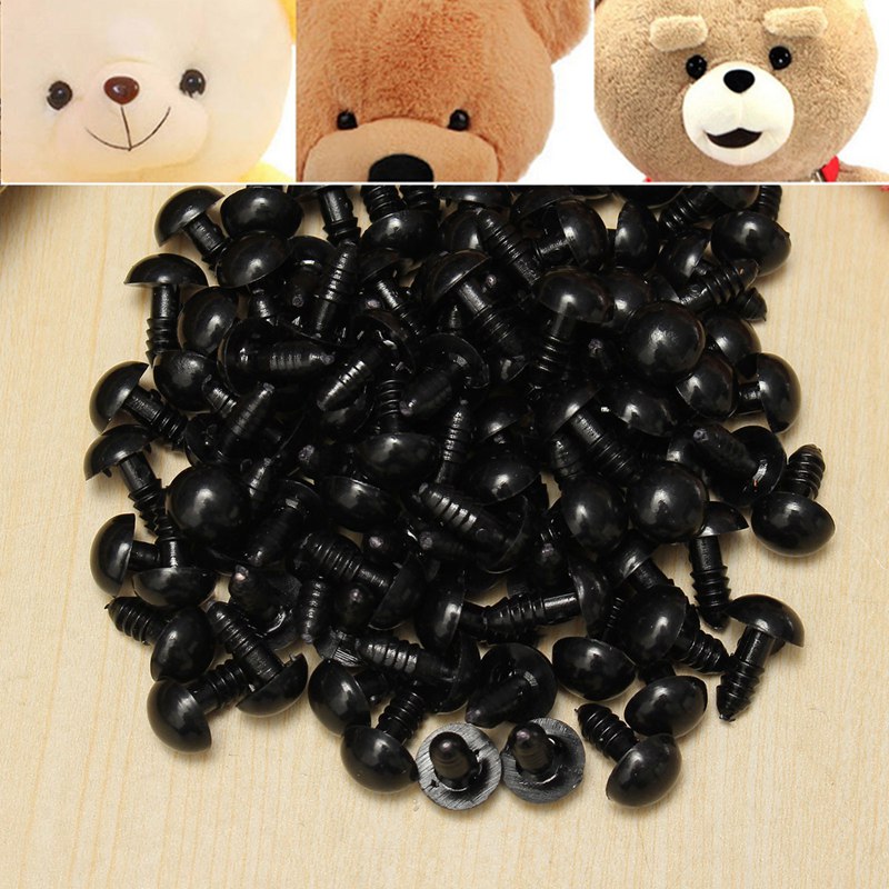 100 Stks/50 pairs 12mm Black Plastic Veiligheid Ogen Speelgoed Ogen met Ringen Puppets Pop Speelgoed Ambachten Pop ogen Handcraft Accessoires