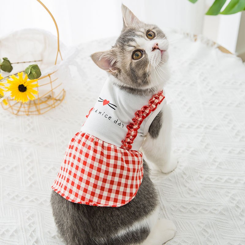 plaid dress pet Clothing dogs skirt dog Clothes small Costume cotton French Bulldog Print cute summer White girl collar perro