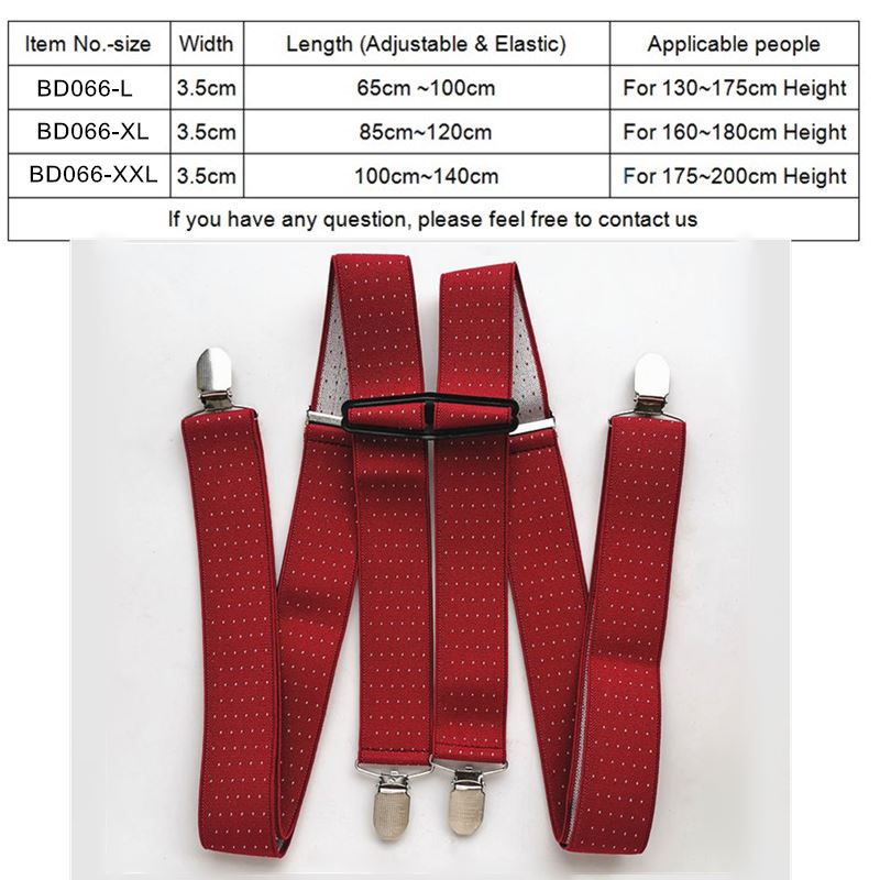 Producto suspensor de puntos en forma de H para hombres y mujeres, tirantes de 3 tamaños para boda, conjunto de camisa, tirante rojo Jujube BD066