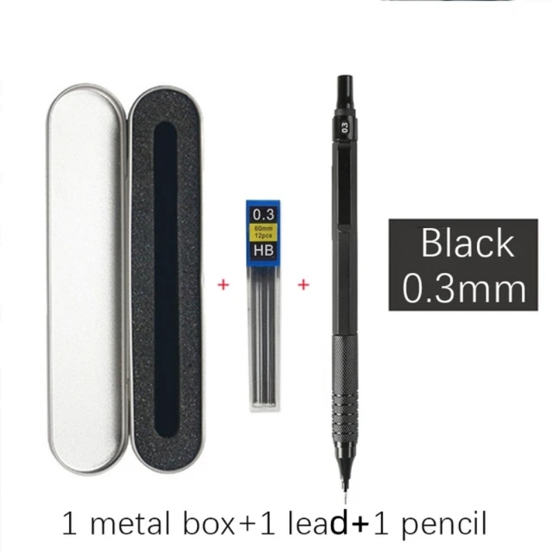 Metal Mechanical Pencils Set with Lead Refills Drafting Automatic Pencil 0.3, 0.5, 0.7, 2.0mm Pencil for Art Supply: WHITE