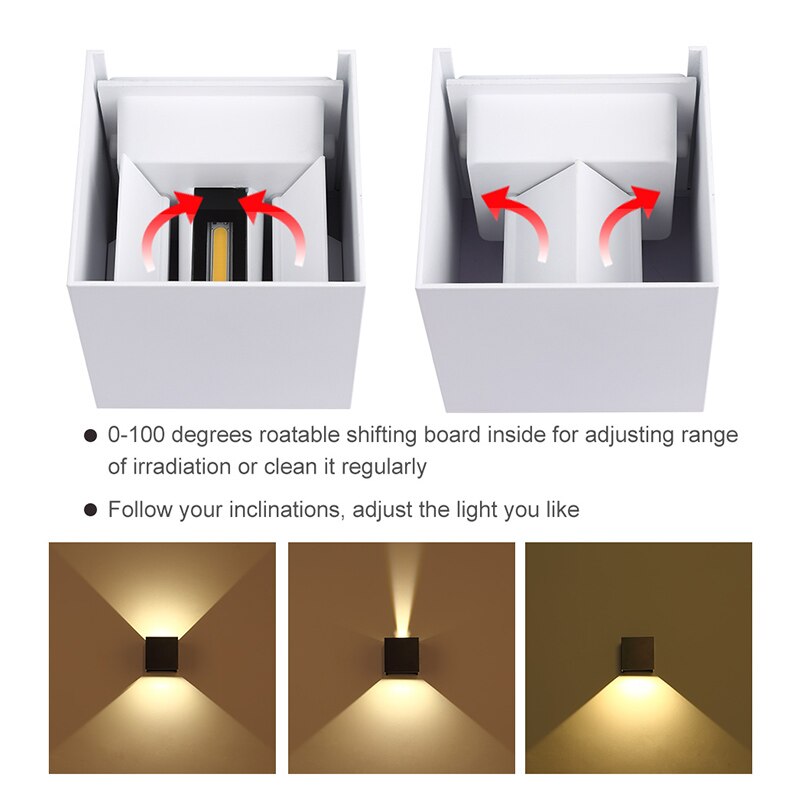 Led 6w ip65 udendørs vandtæt væglampe justerbar vinkel havelys indendørs soveværelse sengelampe dekoration belysning lampe