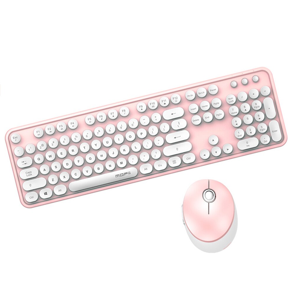 Kit clavier et souris sans fil multicolores 2 en 1, 1600DPI, émetteur-récepteur de signal USB étanche, adapté aux jeux et ordinateurs portables de bureau à domicile: White and Pink