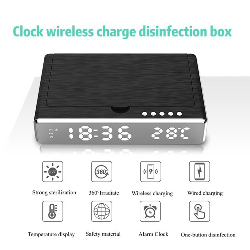 Wireless Charger UV Disinfection LED Mirror Mobile Phone Charger Alarm Clock Wireless Charger Digital HD Clock Phone