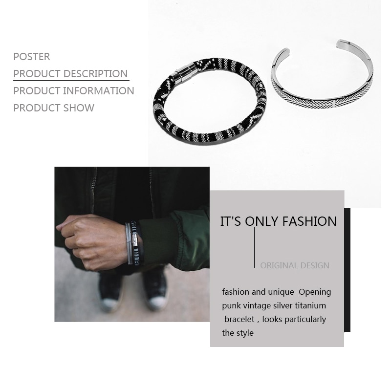 Mcllroy Super Flash Opening Bangles Charm Streep Arm Manchet Armbanden Mannen Beroemde Punk Armband Retro Titanium Zilver Mannen