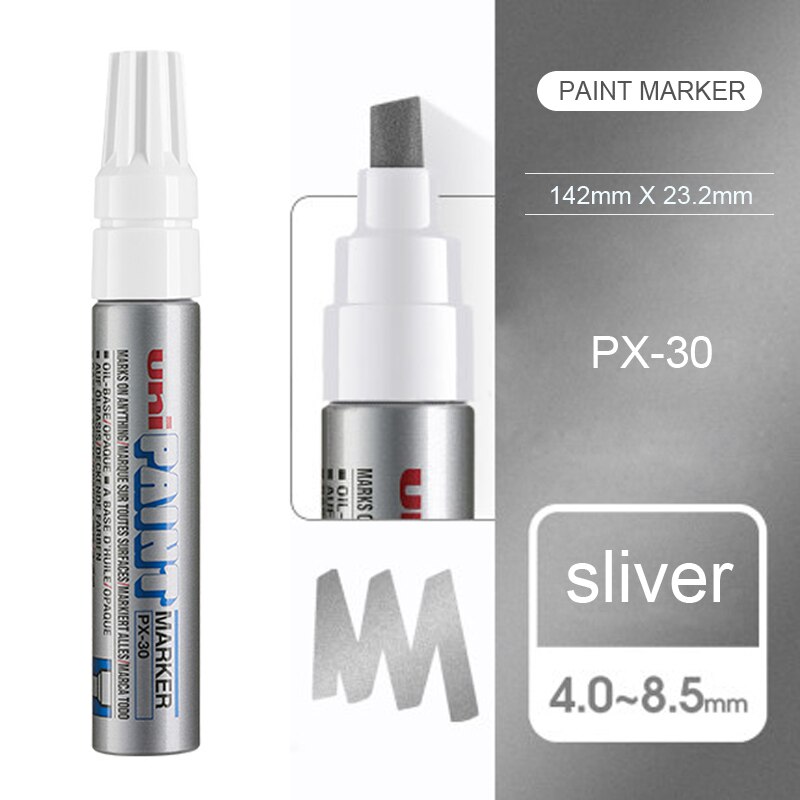 1pcs Japan UNI PX-30 Paint Pen Thick Word Wide Touch Up Pen Notes Industrial Pen Oblique Head Thick Oily Pen Permanent Marker: Silver