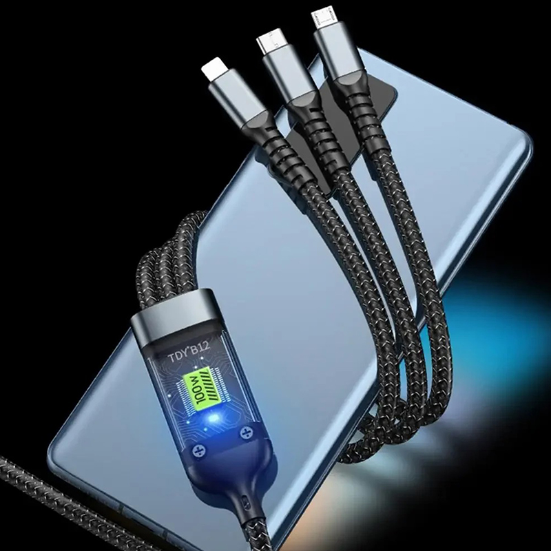 100W Fast Charging Cable Multi Charger Cable Nylon Braided Multiple USB Universal 3 In 1 Charging Cord Adapter With Type-C Micro