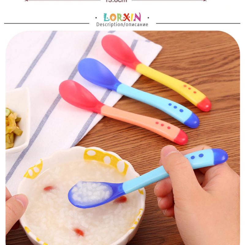 Cuchara y tenedor con sensor de temperatura para niños y niñas, cucharilla de silicona de seguridad para bebés, cubiertos de alimentación
