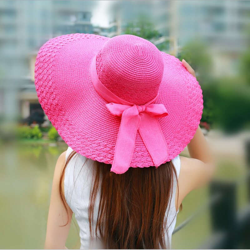 Sommarhatt dam stråhatt med stor brätte solfloppig bred brätte hattar pilbåge hopfällbar strandmössa gorros mujer verano