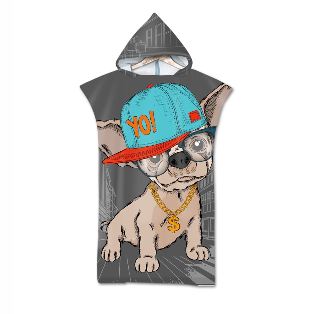 Microfiber Wetsuit Changing Robe Poncho With Hood Cute Animal Printed Quick Drying Beach Hooded Towel For Swim Surf Bathrobe: 4