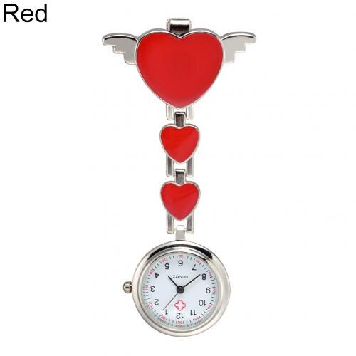 Nurses Watches Doctor portable Watch Cute Love Heart Quartz Clip on Fob Nurses Brooch Tunic Pocket Watch: Red