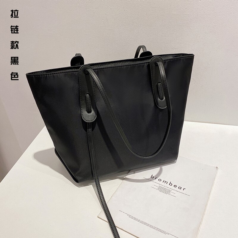 Handtaschen aus oxford-stoff, canvas-handtaschen, geräumige nylon-tragetaschen mit einem schultergurt: Reißverschluss schwarz