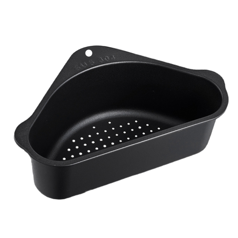 Driehoekige Gootsteen Plank Gootsteen Zeef Mand Hollow Sponge Holder Sink Opslag Plank Hoek Organizer Voedsel Catcher: Black