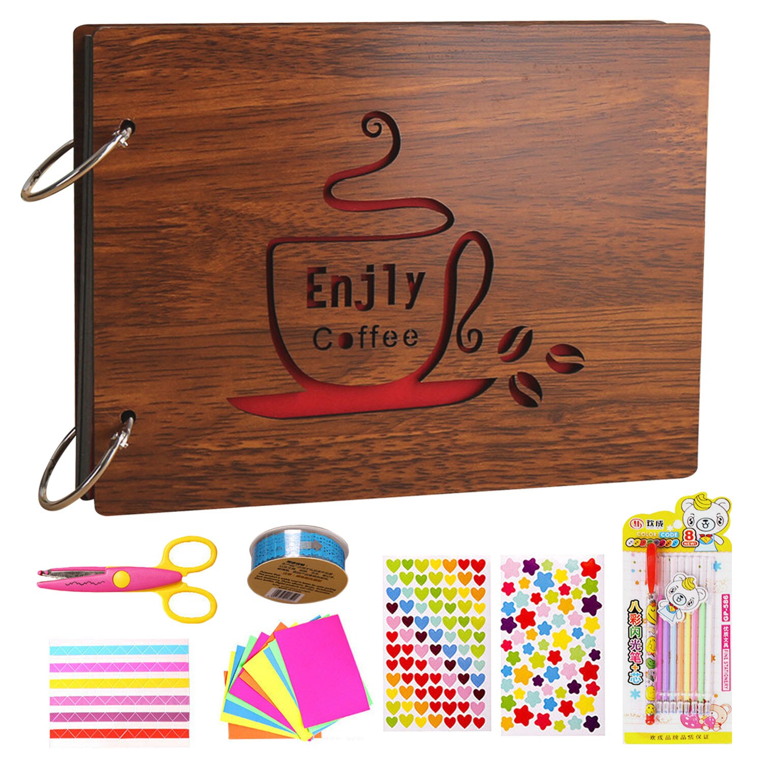 30 Sheets DIY Family Scrapbook Photo Album Kit with Corner Stickers Decor Tape Scissors for Valentines Christmas Birthday: Coffee