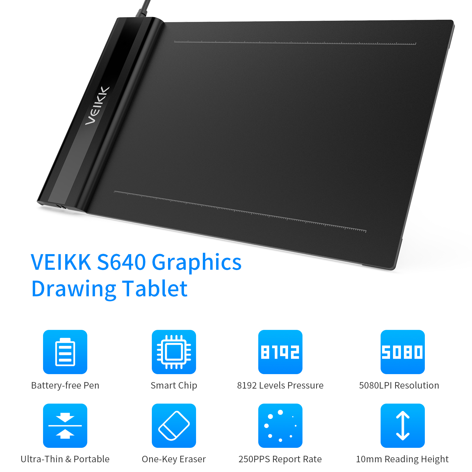 VEIKK S640 Graphics Drawing Tablet 8192 Levels Pressure Art Graphics Tablet Compatible with Windows Mac OS Android for Painting