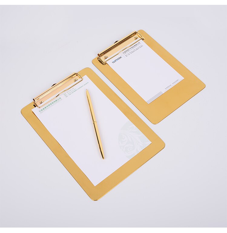 Gold Metal A5 B5 A4 Clipboard Office Desk Ins Paper Folder Sketch Board Office Conference Cardboard File Memo Writing Pad