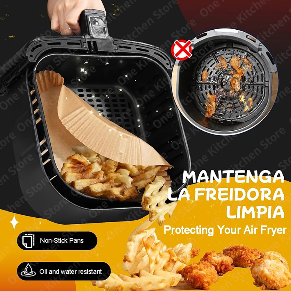 Papel desechable para freidora de aire de 5-8L, papel especial cuadrado para freidora de aire, revestimientos de papel de aceite de silicona para alimentos, accesorios para hornear