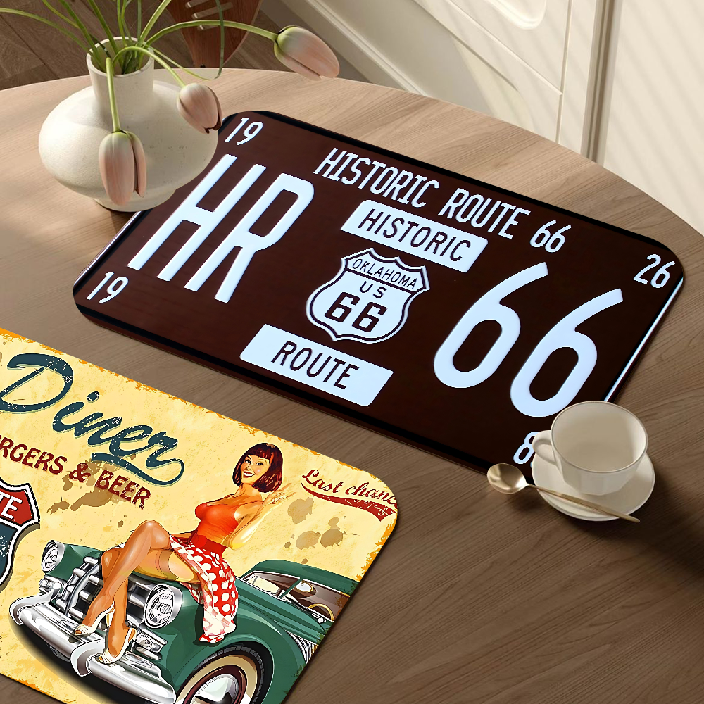 Route 66 köksredskap disk torkmattor skrivbordsavrinningstopp värmebeständig bänkskiva halkfri avrinning bordsunderlägg