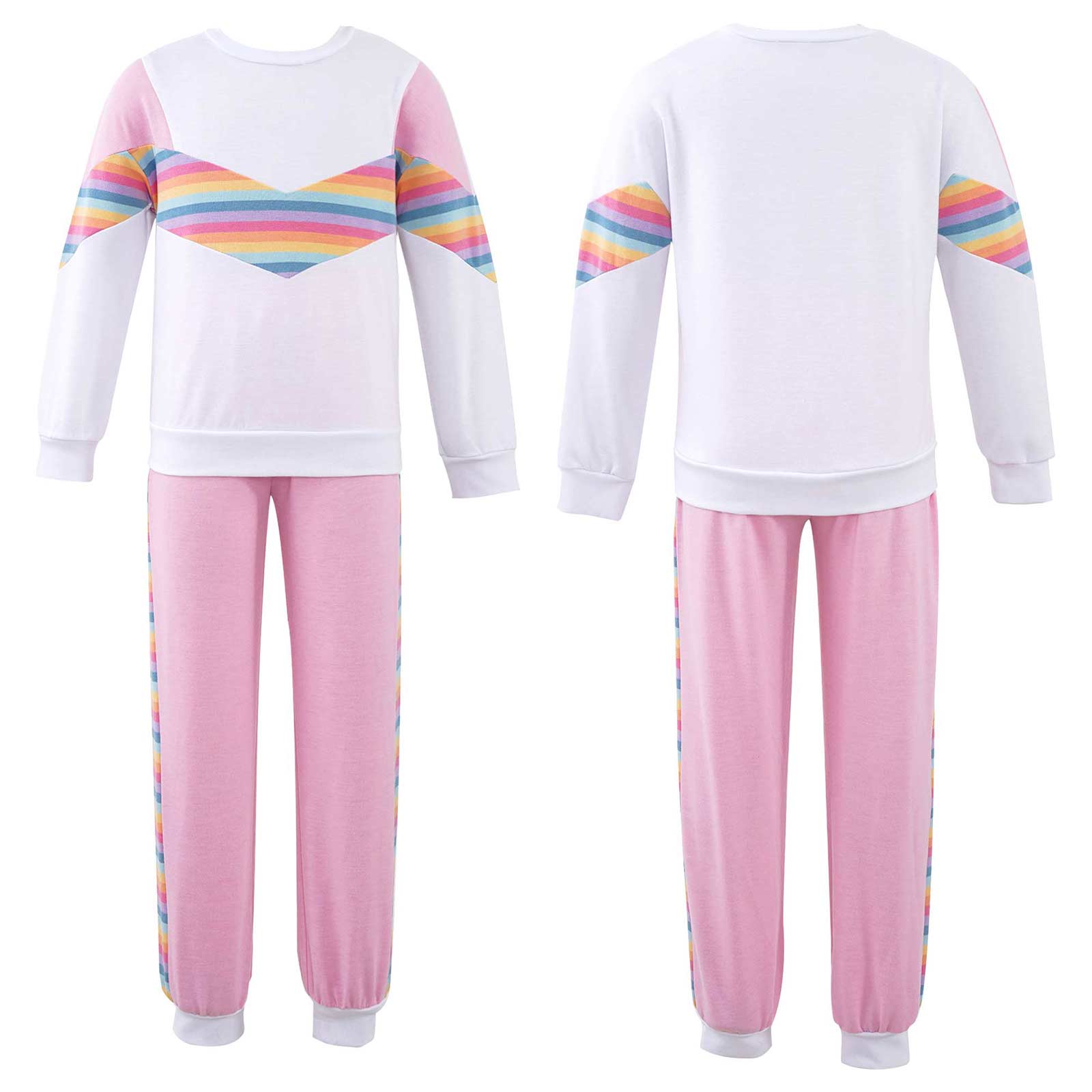 Kids Girls Tracksuit Sport Clothes Children Sports Outfits Casual Long Sleeve Patchwork Style Top with Elastic Waist Long Pants