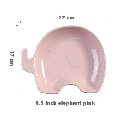 Children's plate cartoon cute plate fruit salad plate home Western sushi snack dish dish ceramic plate: elephant pink