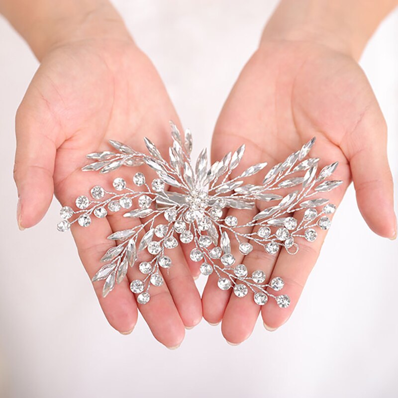 Handmade Crystal Bridal Hair Clip - Silver Flower Headpiece For Wedding, 14x7cm