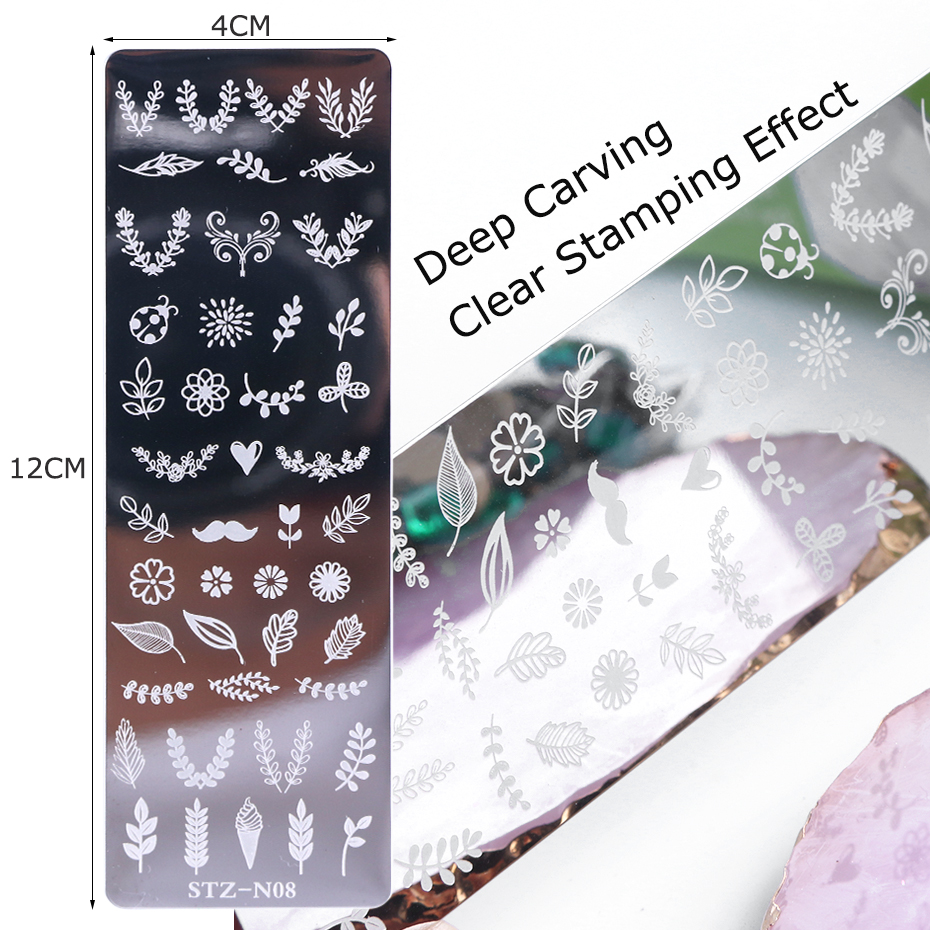 Pochoir pour ongles en dentelle, motifs de fleurs, papillons, feuilles, images d'animaux, tampons, grattoir, éponge, Kit d'outils BESTZN01-12