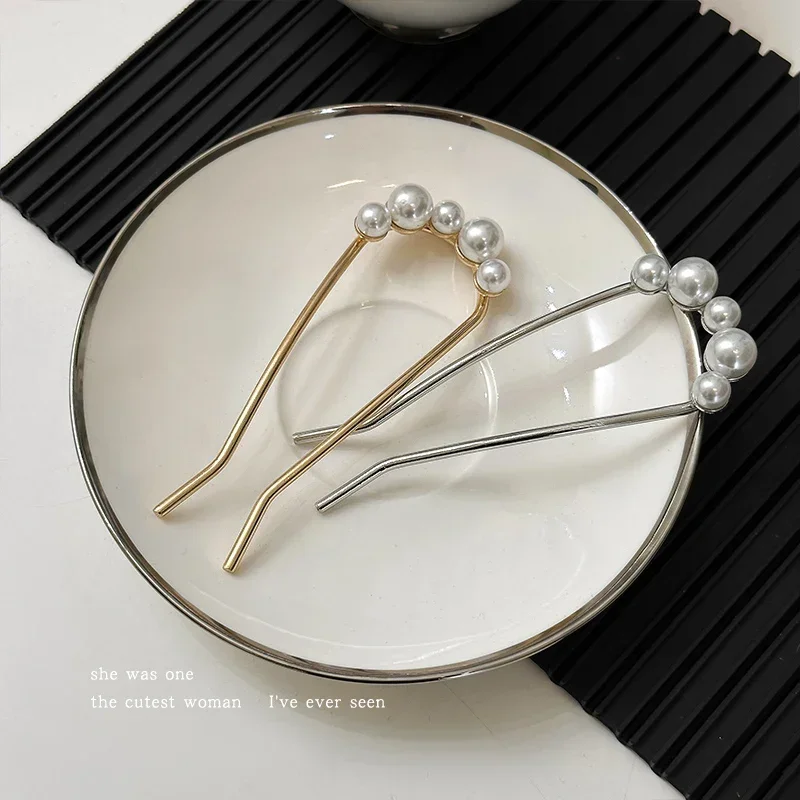 Horquillas coreanas de perlas en forma de U, pinzas para el cabello para mujer, horquillas de Metal de estilo , horquillas de perlas Vintage, herramientas de estilismo para el cabello,: Albaricoque