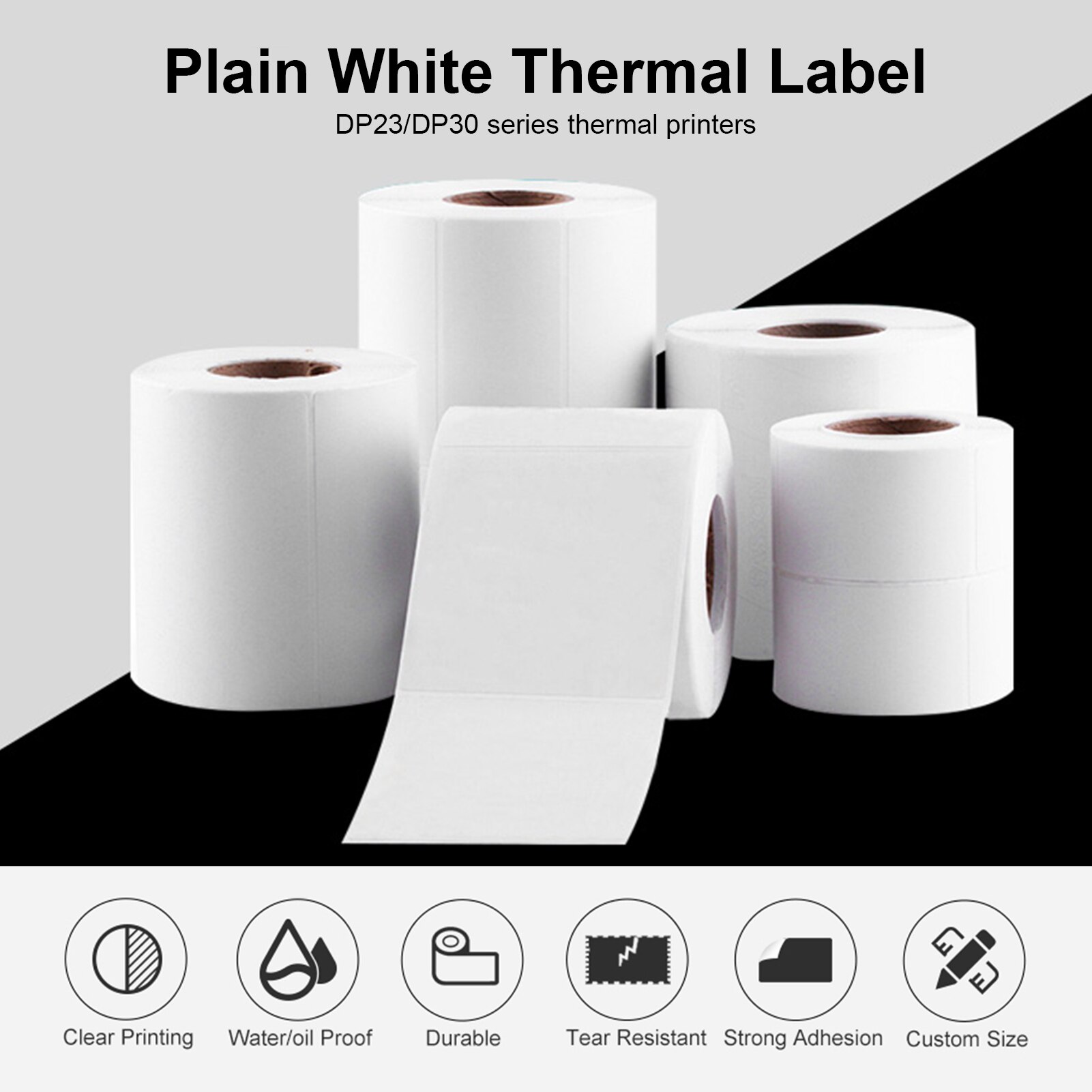 Label Printer Sticker Thermal Label Paper Self-Adhesive Printable Paper Roll Waterproof Oil-Proof Tear Resistant for DP23/DP30