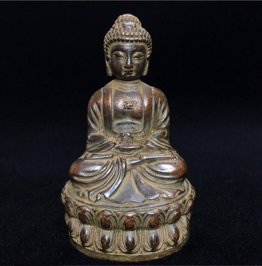 Koperen Standbeeld Collectie Van Antieke Ambachten Antieke Oude Messing Tathagata Sakyamuni Kleine Ornamenten