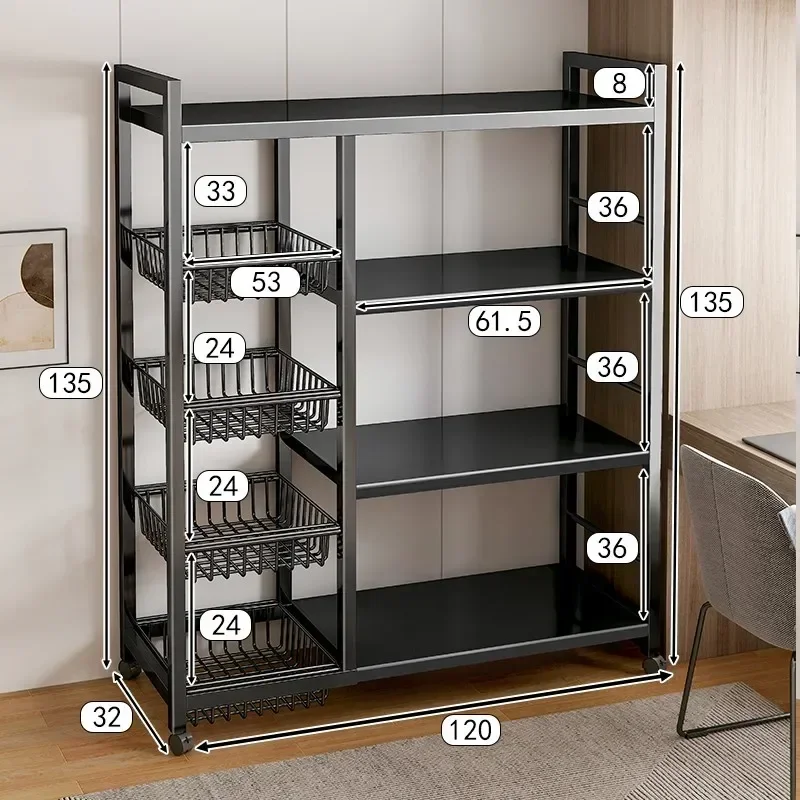Carro de cesta de verduras para cocina, estante de almacenamiento multifuncional, carrito rodante móvil para fruta, horno microondas, organizador de cocina: Rojo coral
