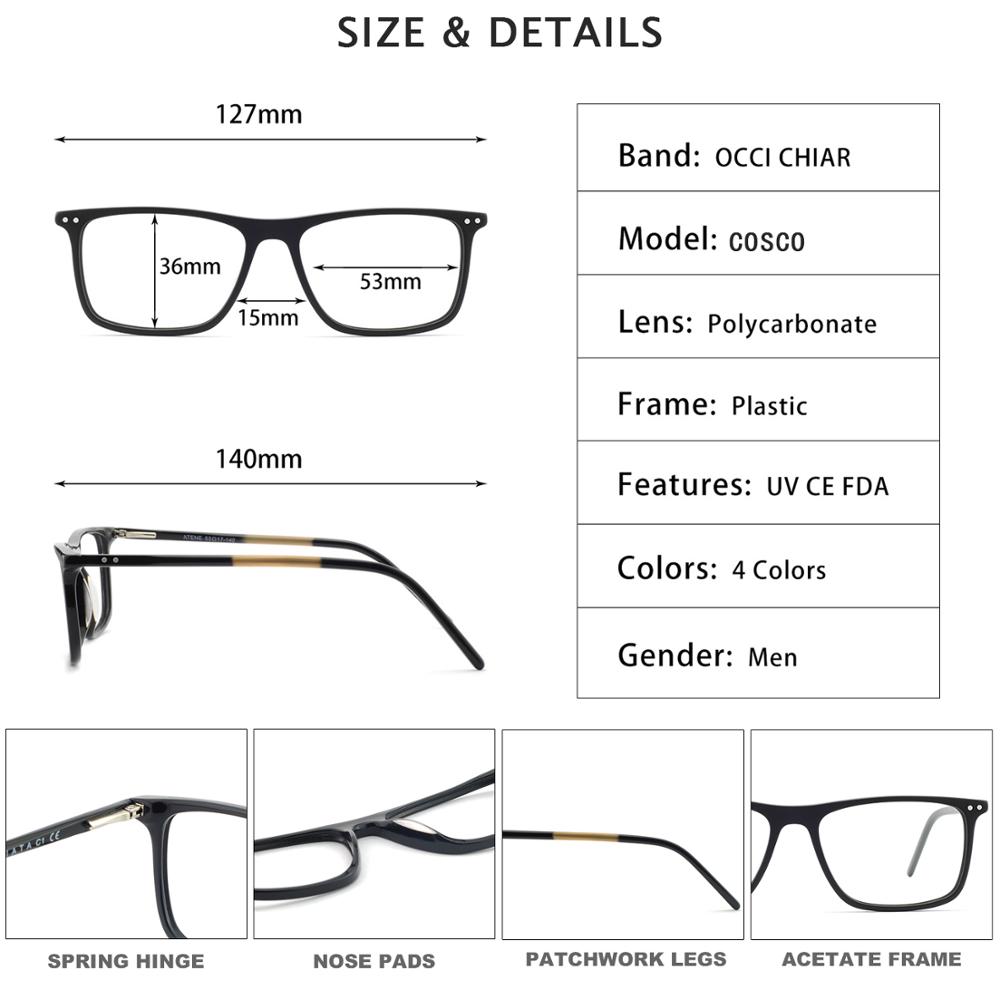 OCCI CHIARI Frame Eyeglasses Frames Men prescription Acetate Male Fashionable Spectacle Frames Optical Glasses Black W-COSCO