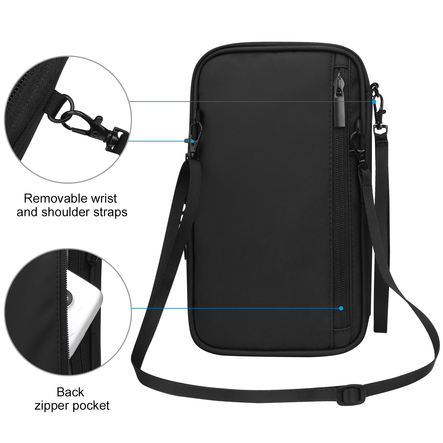 Multi Pocket Passport Bag Travel Wallet with Shoulder Strap-Family Passport Holder of 5, RFID Blocking Passport Wallet for Men W
